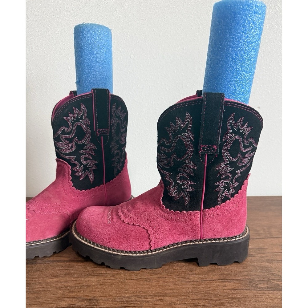 Ariat Fatbaby Western Women's 7.5 Pink Boots Suede Leather Embroidery EXC